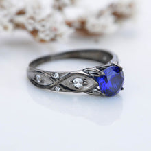 Load image into Gallery viewer, 14K Black Gold Sapphire Celtic Engagement Ring