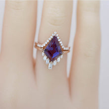 Load image into Gallery viewer, 14K Gold 4 Carat Kite Alexandrite Halo Engagement Ring, Eternity Ring Set