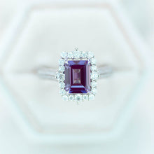 Load image into Gallery viewer, 3Ct Alexandrite Engagement Ring Halo Emerald Step Cut Alexandrite Engagement Ring