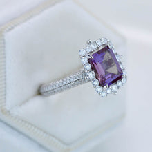 Load image into Gallery viewer, 3Ct Alexandrite Engagement Ring Halo Emerald Step Cut Alexandrite Engagement Ring
