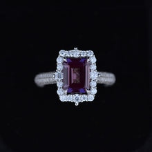 Load image into Gallery viewer, 3Ct Alexandrite Engagement Ring Halo Emerald Step Cut Alexandrite Engagement Ring