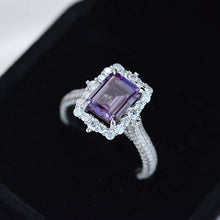 Load image into Gallery viewer, 3Ct Alexandrite Engagement Ring Halo Emerald Step Cut Alexandrite Engagement Ring