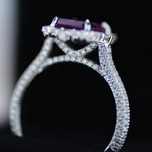 Load image into Gallery viewer, 3Ct Alexandrite Engagement Ring Halo Emerald Step Cut Alexandrite Engagement Ring