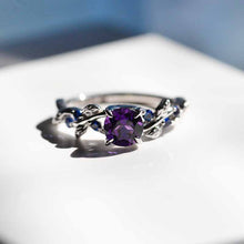 Load image into Gallery viewer, 7mm Round Amethyst Sapphire Floral White Gold Engagement Ring