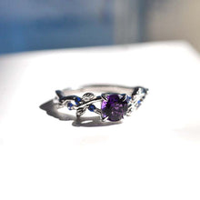 Load image into Gallery viewer, 7mm Round Amethyst Sapphire Floral White Gold Engagement Ring