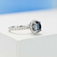 Load image into Gallery viewer, 2 Carat Round Dark Grey Gray Blue Giliarto Moissanite Halo Gold Engagement Ring