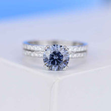 Load image into Gallery viewer, 2 Carat Dark Gray-Blue Moissanite Engagement Eternity Two Rings Set