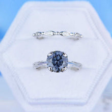 Load image into Gallery viewer, 2 Carat Gray Blue Moissanite Engagement Eternity Gold Rings Set