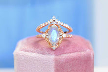Load image into Gallery viewer, Rose Gold Plated Silver Dainty Natural Moonstone Ring Set, 2ct Oval Cut Moonstone Ring Set, Rose Gold Ring Unique Curved Marquise Cut Ring