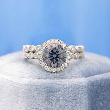 Load image into Gallery viewer, 2 Carat Dark Gray-Blue Moissanite Halo Engagement Eternity Two Rings Set