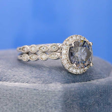 Load image into Gallery viewer, 2 Carat Dark Gray-Blue Moissanite Halo Engagement Eternity Two Rings Set