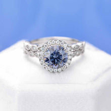 Load image into Gallery viewer, 2 Carat Dark Gray-Blue Moissanite Halo Engagement Eternity Two Rings Set