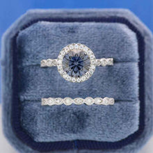 Load image into Gallery viewer, 2 Carat Dark Gray-Blue Moissanite Halo Engagement Eternity Two Rings Set
