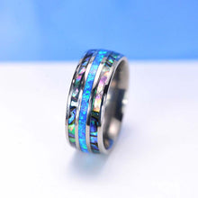 Load image into Gallery viewer, Genuine Australian Blue Fire Opal with Abalone Shell Titanium Ring For Him For Her