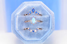 Load image into Gallery viewer, Rose Gold Plated Silver Dainty Natural Moonstone Ring Set, 2ct Oval Cut Moonstone Vintage Ring Set, Rose Gold Ring Unique Curved Ring