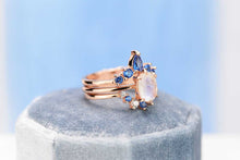 Load image into Gallery viewer, Rose Gold Plated Silver Dainty Natural Moonstone Ring Set, 2ct Oval Cut Moonstone Vintage Ring Set, Rose Gold Ring Unique Curved Ring