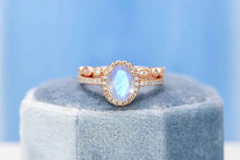 Load image into Gallery viewer, Rose Gold Plated Silver Dainty Natural Moonstone Ring Set, 2ct Oval Cut Moonstone Vintage Ring Set, Rose Gold Ring Unique Curved Ring