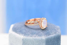Load image into Gallery viewer, Rose Gold Plated Silver Dainty Natural Moonstone Ring Set, 2ct Oval Cut Moonstone Vintage Ring Set, Rose Gold Ring Unique Curved Ring