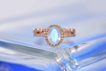 Load image into Gallery viewer, Rose Gold Plated Silver Dainty Natural Moonstone Ring Set, 2ct Oval Cut Moonstone Vintage Ring Set, Rose Gold Ring Unique Curved Ring