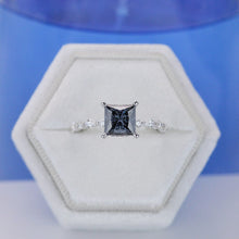 Load image into Gallery viewer, Dark Gray Blue Princess Cut Moissanite White Gold Giliarto Engagement Ring