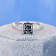 Load image into Gallery viewer, Dark Gray Blue Princess Cut Moissanite White Gold Giliarto Engagement Ring
