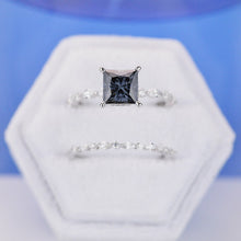 Load image into Gallery viewer, Dark Gray Blue Princess Cut Moissanite White Gold Giliarto Engagement Ring