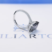 Load image into Gallery viewer, 4ct Emerald Cut Dark Gray-Blue Moissanite Engagement Ring, 4 Carat Emerald Cut 11x7mm Moissanite Engagement Ring, Hidden Halo Ring