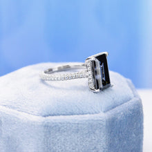 Load image into Gallery viewer, 4ct Emerald Cut Dark Gray-Blue Moissanite Engagement Ring, 4 Carat Emerald Cut 11x7mm Moissanite Engagement Ring, Hidden Halo Ring