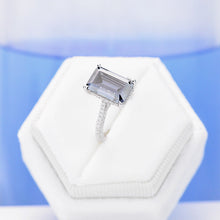Load image into Gallery viewer, 4ct Emerald Cut Dark Gray-Blue Moissanite Engagement Ring, 4 Carat Emerald Cut 11x7mm Moissanite Engagement Ring, Hidden Halo Ring