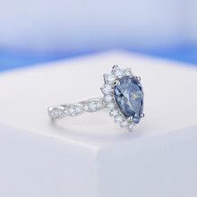 Load image into Gallery viewer, 14K White Gold 1.5 Carat Pear Blue Moissanite Halo Engagement Ring