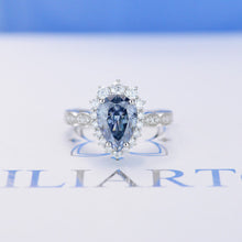 Load image into Gallery viewer, 14K White Gold 1.5 Carat Pear Blue Moissanite Halo Engagement Ring