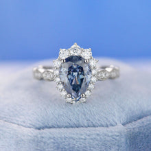 Load image into Gallery viewer, 14K White Gold 1.5 Carat Pear Blue Moissanite Halo Engagement Ring