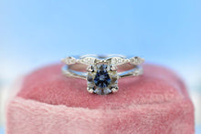 Load image into Gallery viewer, 1.5ct Round Cut Dark Gray Blue Moissanite Floral Ring Set