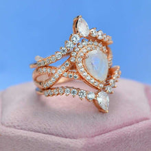 Load image into Gallery viewer, Luxury Natural Moonstone Ring Set, 2ct Pear Cut Moonstone Ring Set, Rose Gold Ring Unique Curved Marquise Cut Ring