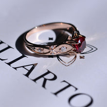 Load image into Gallery viewer, Celtic Ruby Round Center Stone Engagement 14K Rose Gold Ring Wedding Ring
