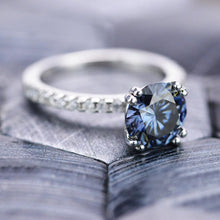 Load image into Gallery viewer, 2 Carat Dark Gray Grey Blue Moissanite Stone with Accent Stones 14K White Gold Ring