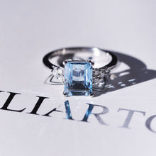 Load image into Gallery viewer, 3Ct Emerald Shape Step Cut Aquamarine ring, Aquamarine solitaire ring, 3 Carat Natural Aquamarine Ring, Genuine Aquamarine Vintage Ring