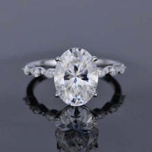 Load image into Gallery viewer, 4 Carat Oval Cut Ring. Moissanite Wedding Ring Anniversary ring, Vintage Royal Style Hidden Halo