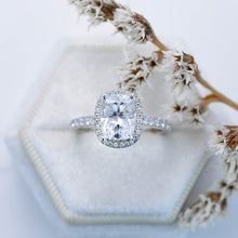 Load image into Gallery viewer, 2.5Ct Cushion Moissanite 14K White Engagement Ring, Cushion Halo Engagement Ring