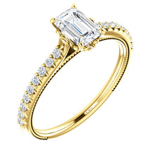Load image into Gallery viewer, 10K Gold 6x4 mm Forever One Emerald Diamond Engagement Ring