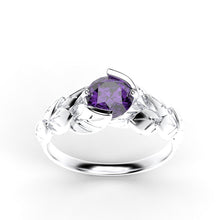 Load image into Gallery viewer, 1.0 Carat Amethyst Leaf Engagement Ring 10K White Gold 6mm Round