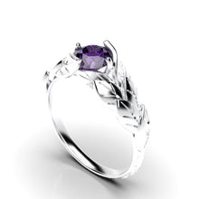 Load image into Gallery viewer, 14K White Gold white gold amethyst leaf ring-1.0 Carat