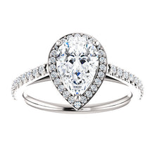 Load image into Gallery viewer, 14K Gold 9x6 mm Forever One Pear Halo Diamond Engagement Ring