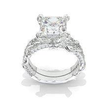 Load image into Gallery viewer, 2 Carat Princess Cut Giliarto Moissanite Diamond White Gold Floral Engagement Ring Set