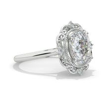 Load image into Gallery viewer, 14K White Gold 2 Carat Oval Moissanite Halo Vintage Engagement Ring