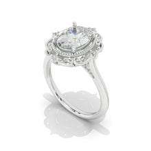 Load image into Gallery viewer, 14K White Gold 2 Carat Oval Moissanite Halo Vintage Engagement Ring