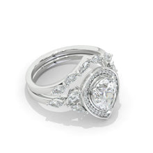 Load image into Gallery viewer, 14K White Gold 1.5 Carat Pear Moissanite Halo Twisted Engagement Ring Eternity Ring Set