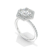 Load image into Gallery viewer, 2 Carat Moissanite Diamond Round Cut Hexagon Halo White Gold Engagement Ring