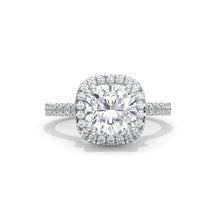 Load image into Gallery viewer, 2.5 Carat Cushion Moissanite Halo Engagement Ring. Victorian 14K White Gold Ring