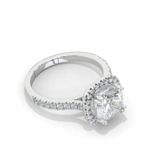 Load image into Gallery viewer, 2.5 Carat Cushion Moissanite Halo Engagement Ring. Victorian 14K White Gold Ring